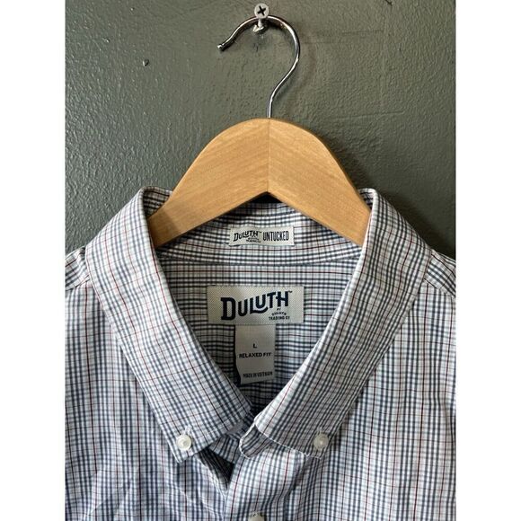 Duluth Mens Blue Checkered Long Sleeve Button Up Shirt Size Large Relaxed Fit - Picture 3 of 5